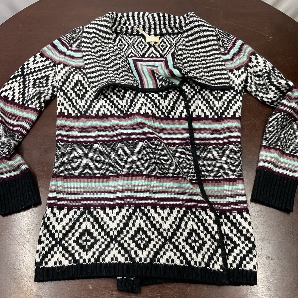 Patterned Cowl Neck Sweater - Black, White & Mint